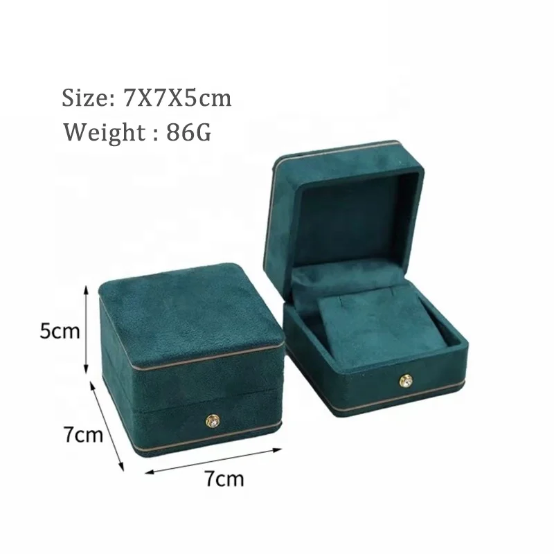 Blue Green Gold Buckle Square Velvet Love Ring Box Retro Wedding Ring Box Proposal Jewelry Packaging Gift Box