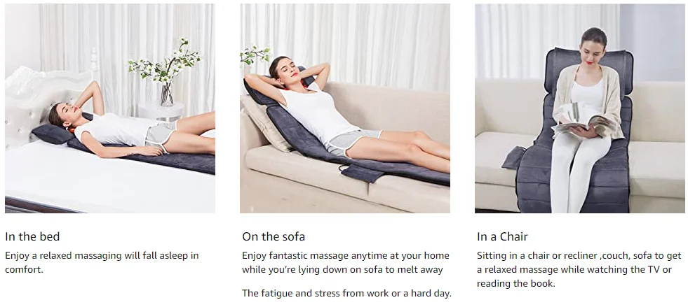 Comfier New Coming electric  massage mattress mat topper with shiatsu massage on neck pillow