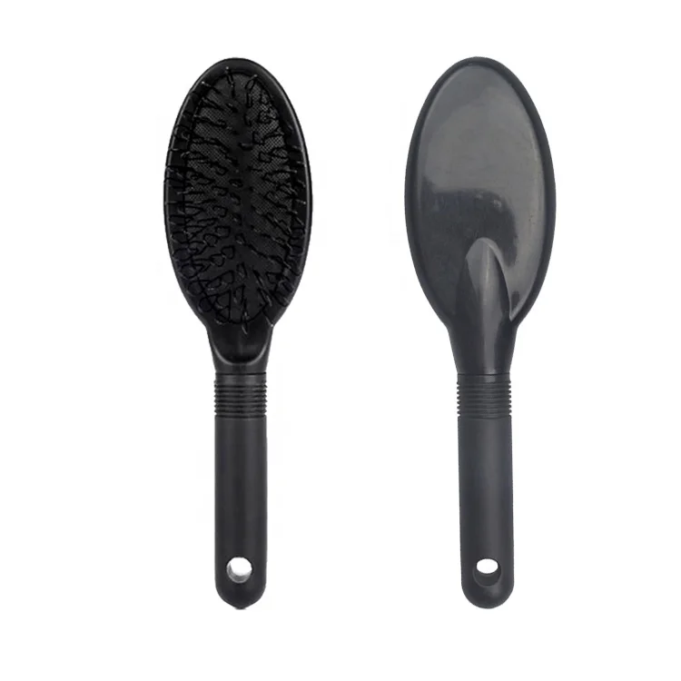 Customized logo black cushion wig brush plastic handle nylon hair extension loop hair brush