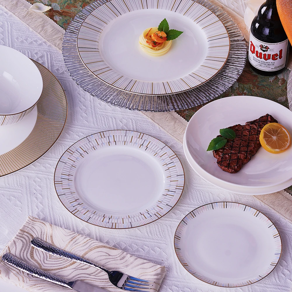 Wholesale Bone China Tableware Elegant Dinner Set Golden 4-Piece Plates Ceramic Dinnerware For Wedding&Party&Rental