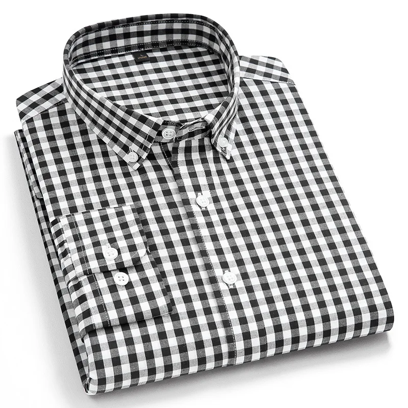 Men loose Casual Long Sleeves cotton Vichy Check Plaid buttons Shirt check shirt for men