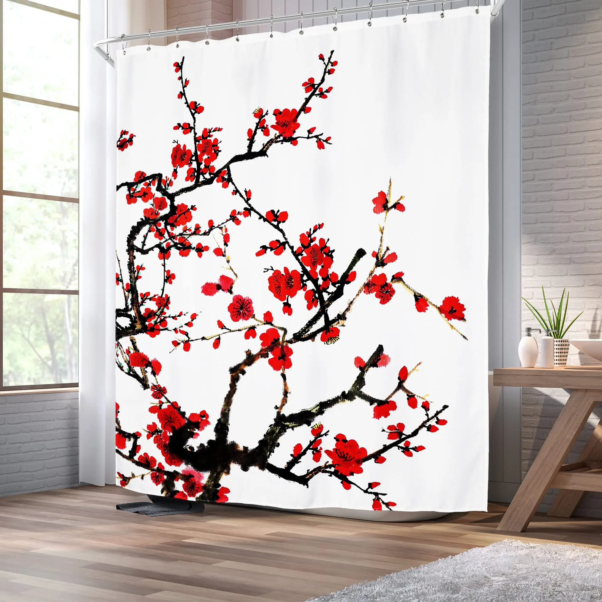 Amazon Bathroom Flower Pattern Pvc Shower Curtain, Manufacturers Prefect Plum Blossom Designer Shower Curtains/