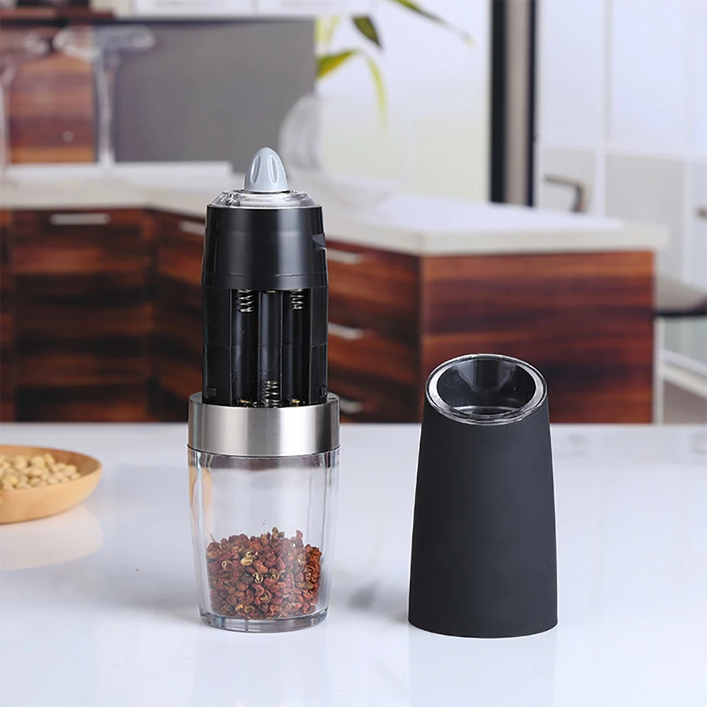 Automatic Battery Electronic Stainless Steel Pink And Black Pepper Mill Bottle Gravity Mini Electric Dry Spice Salt Grinder Set