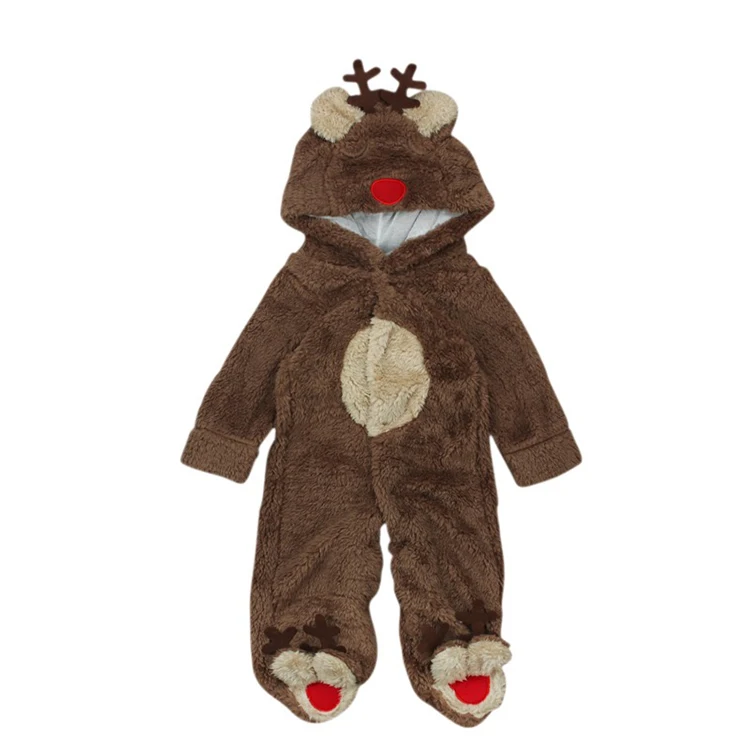 
Foreign trade Christmas new baby one-piece winter pajamas little elk coral fleece kids winter rompers 