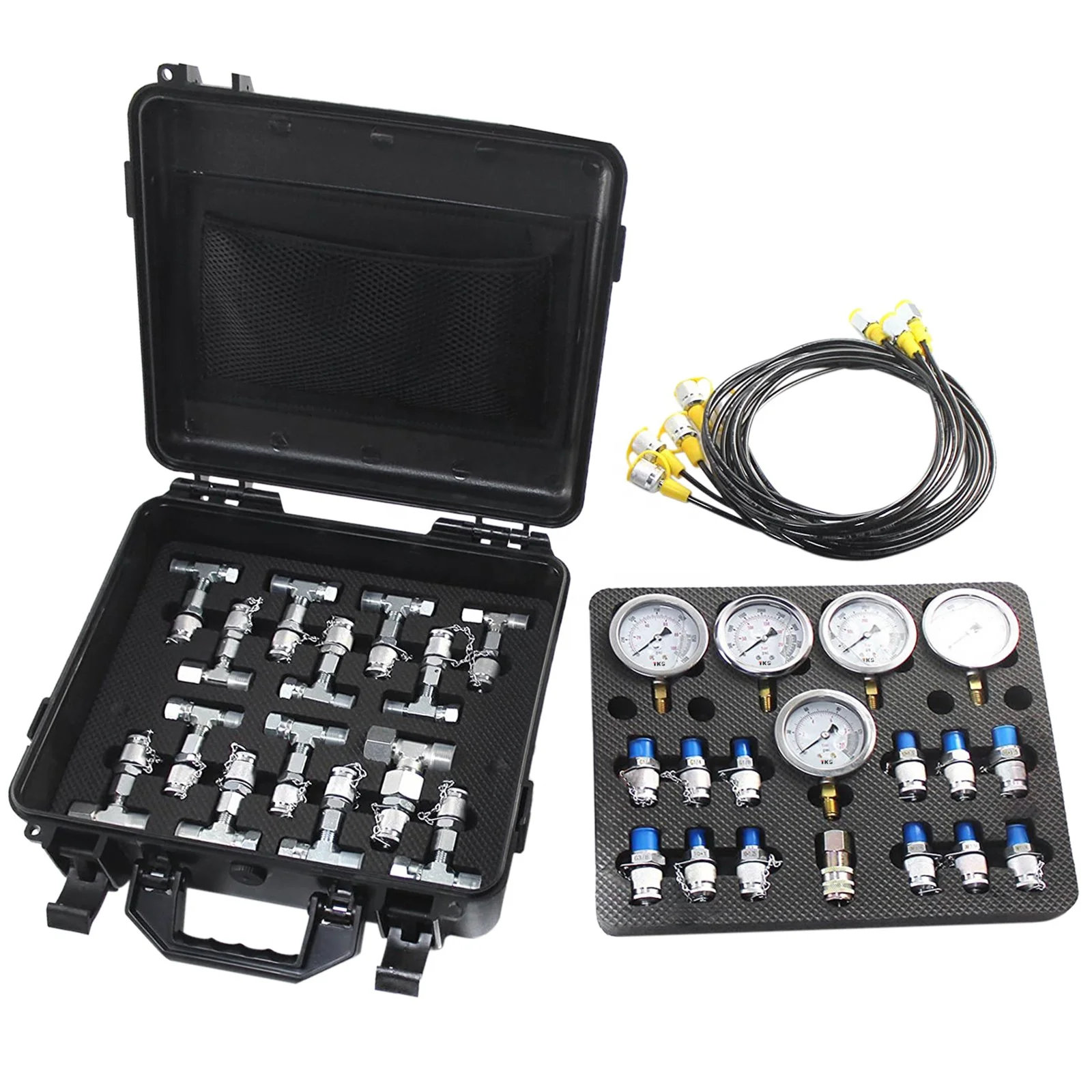 TKS Hydraulic Pressure Test Kit 5 Gauges for Excavators Pressure Gauge Set Diagnostic Tools Stainless Steel Case box