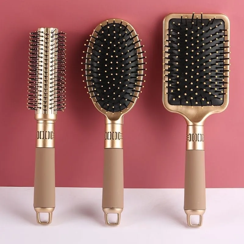 Custom Logo Nylon Bristle Wet Vent Massage Paddle Curly Denman Detangling Air Cushion Detangling Hairbrush Comb Set