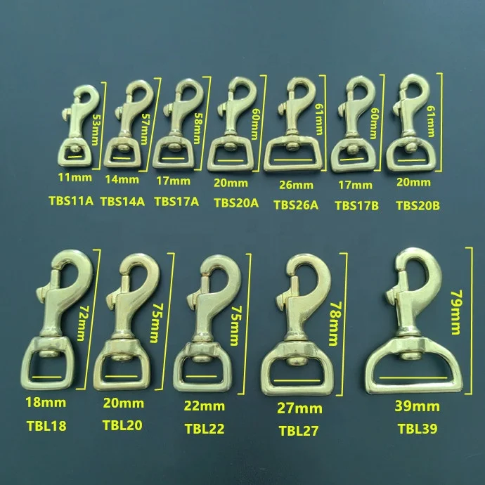 Factory price solid brass snap hook swivel snap hook clip carabiner for dog leash DIY Leather crafts