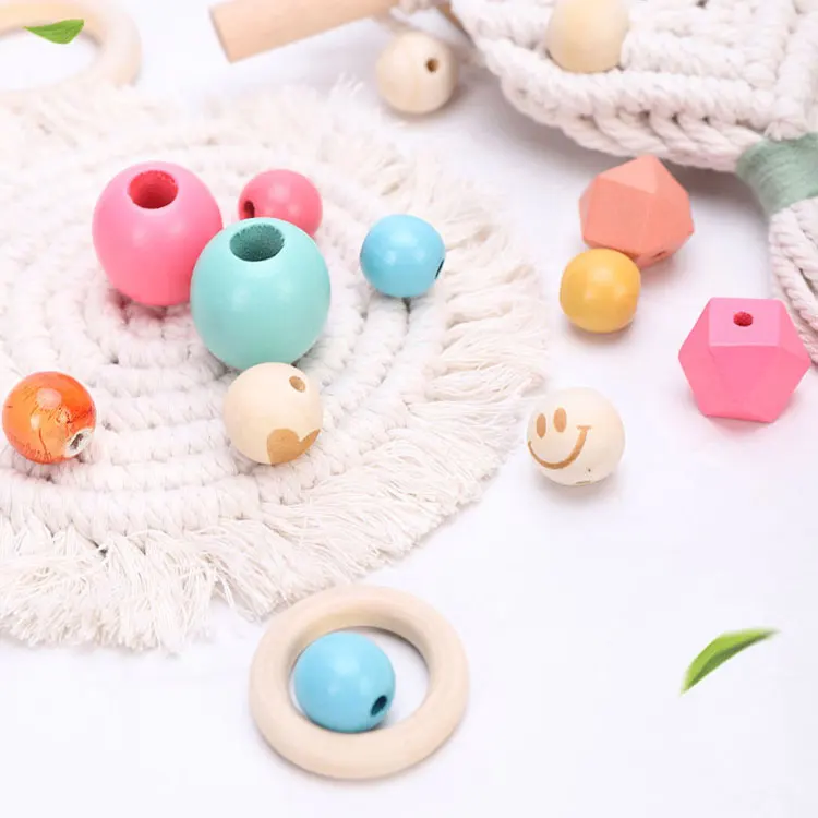  DIY Colorful Wood Beads Large Hole Round Loose Spacer Vintage Style Wooden Macrame for Jewelry Making