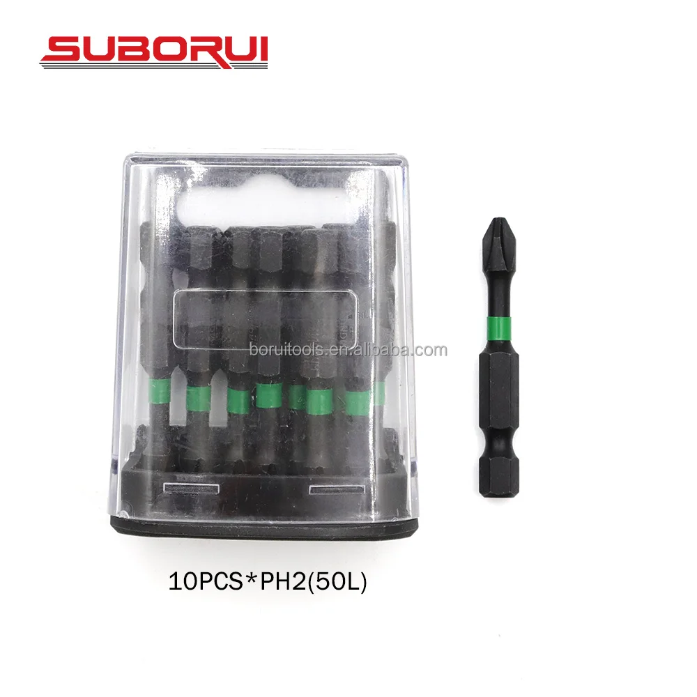 SUBORUI 1/4 Inch S2 Magnetic Impact Phillips Bits Anti-Slip Screwdriver Bit Set PH2
