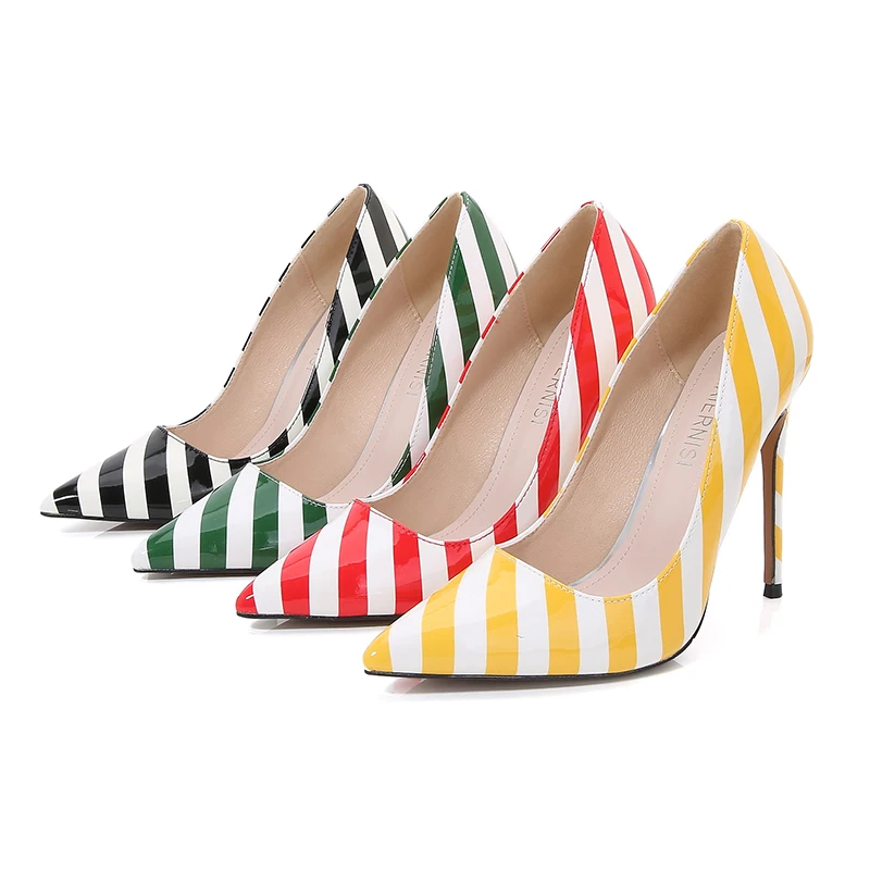 Wholesale Heels For Women 12CM Fashionable Patent Leather Upper Pumps Zebra Print Heels Ladies Striped Pumps Popular Party Shoes