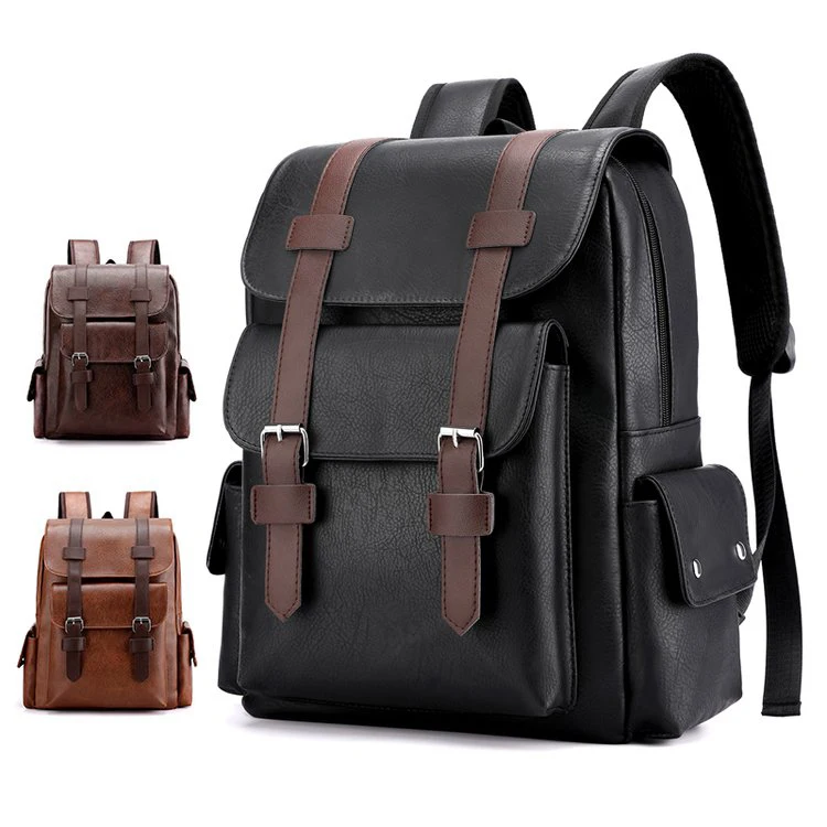 Remoid Fashion New Vintage PU Leather Laptop Backpack Custom Men Large Capacity Travel Business Luxury Leather Backpacks