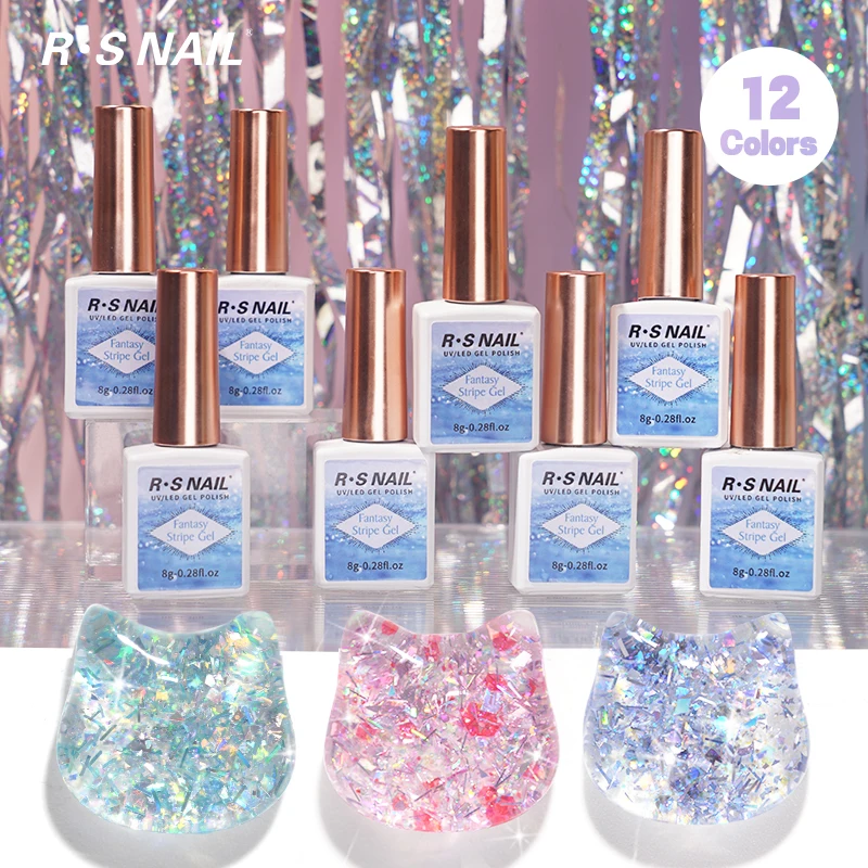 R S Nail Wholesales 12 Color  Fantasy Stipe Gel Vegan Long Lasting Gel Polish 8g Nail Art Painting Factory Msds Disco Gel Polish