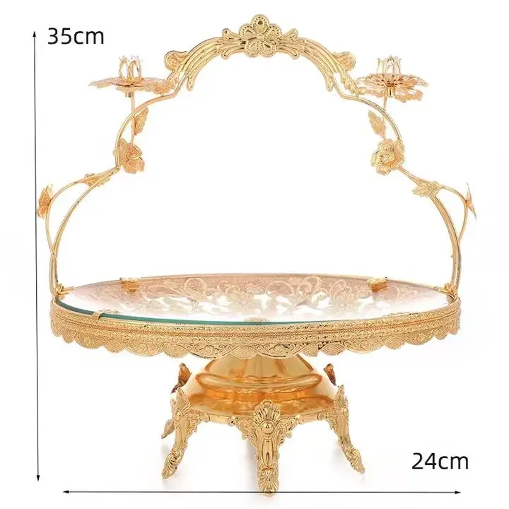 Home Wedding Decoration Golden Candy Snack Dry Fruit Tray Metal Dry Fruit Tray