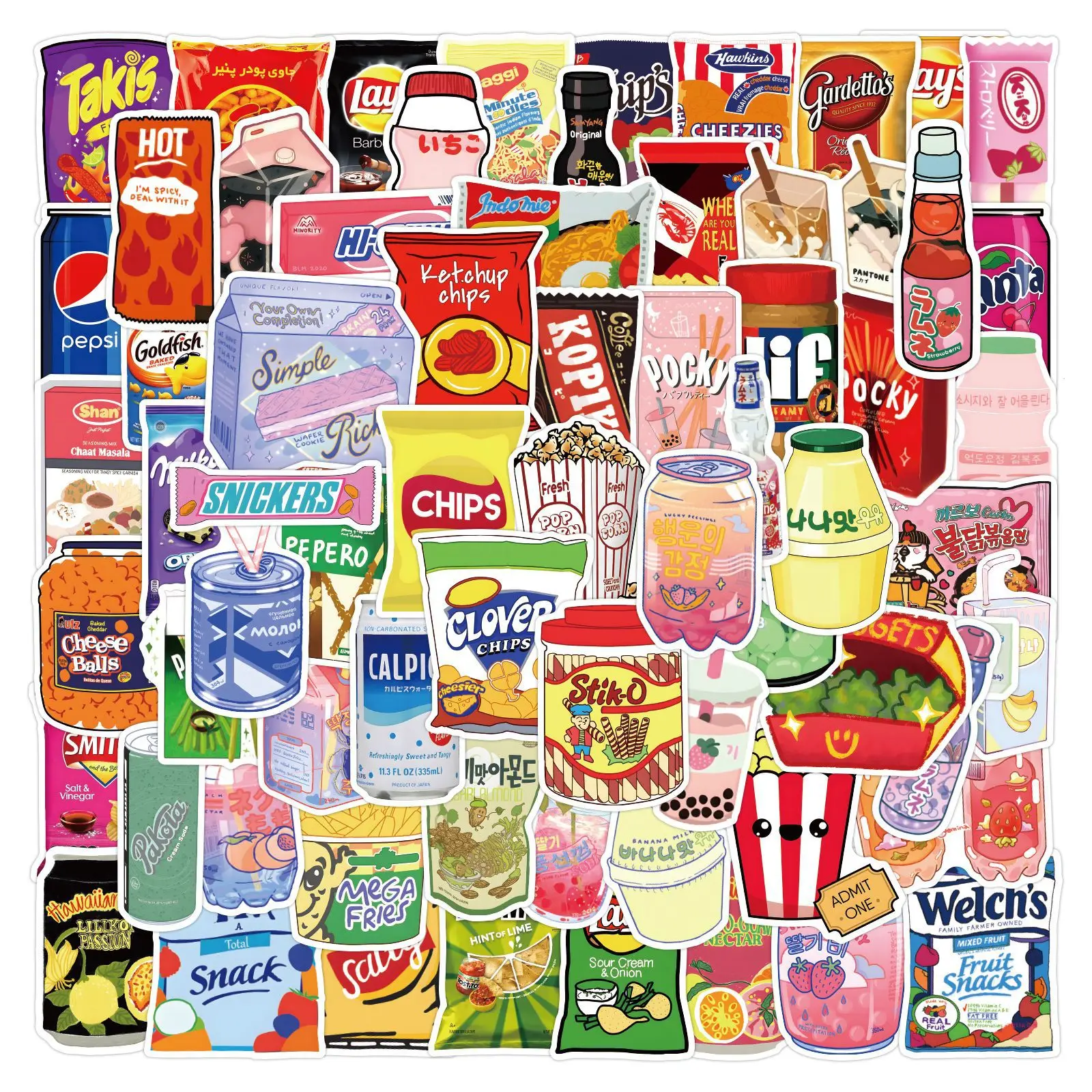 100PCS Snack Packaging Graffiti Stickers Decorated Suitcase Guitar Sticker Notebook Lunch Box Diy Waterproof Stickers Wholesale