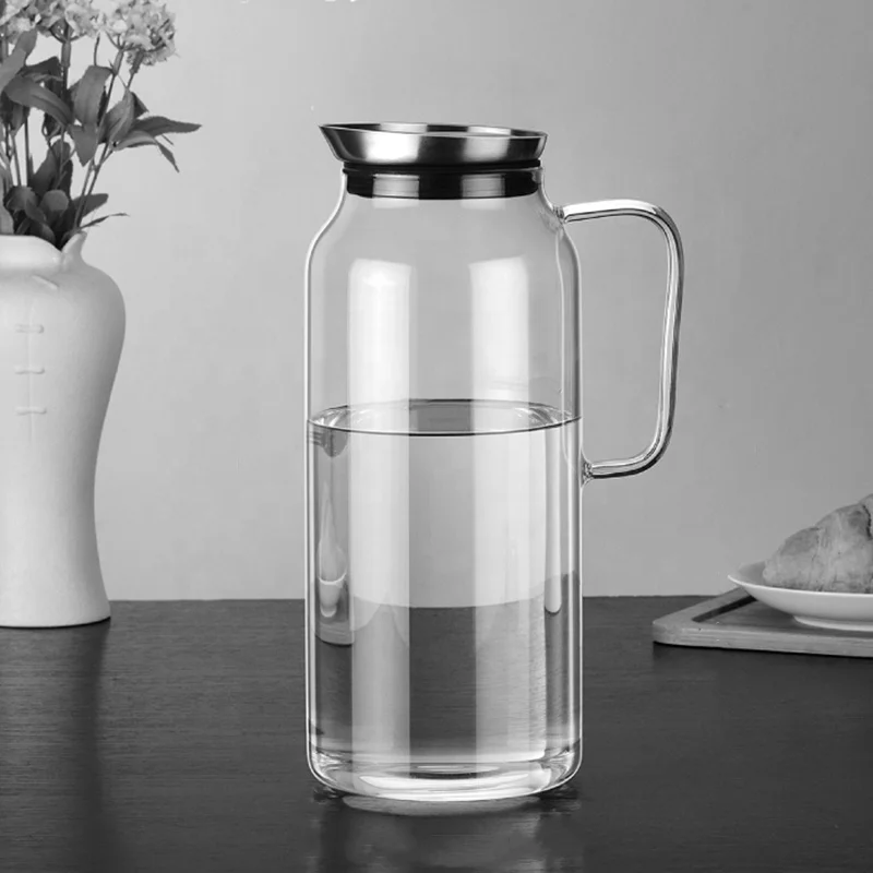 Custom Handmade Lead Free Glass Water Jug With Stainless Steel Lid For Dishwasher And Stovetop Borosilicate Glass Water Pitcher