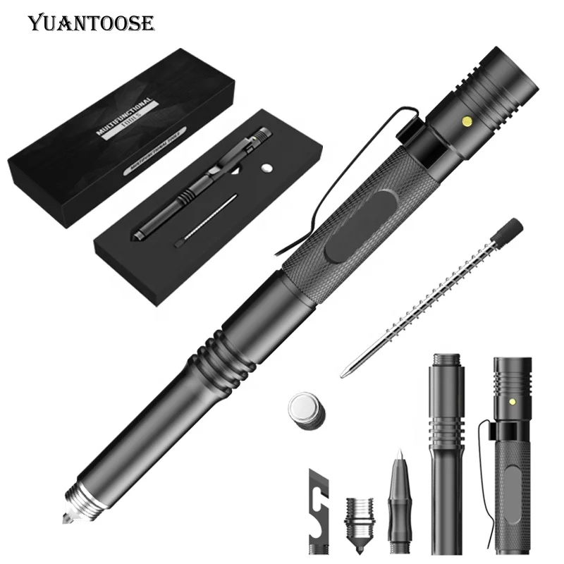 Outdoor Emergency Glass Breaker Flashlight Survival Tactical Pen Gift Set