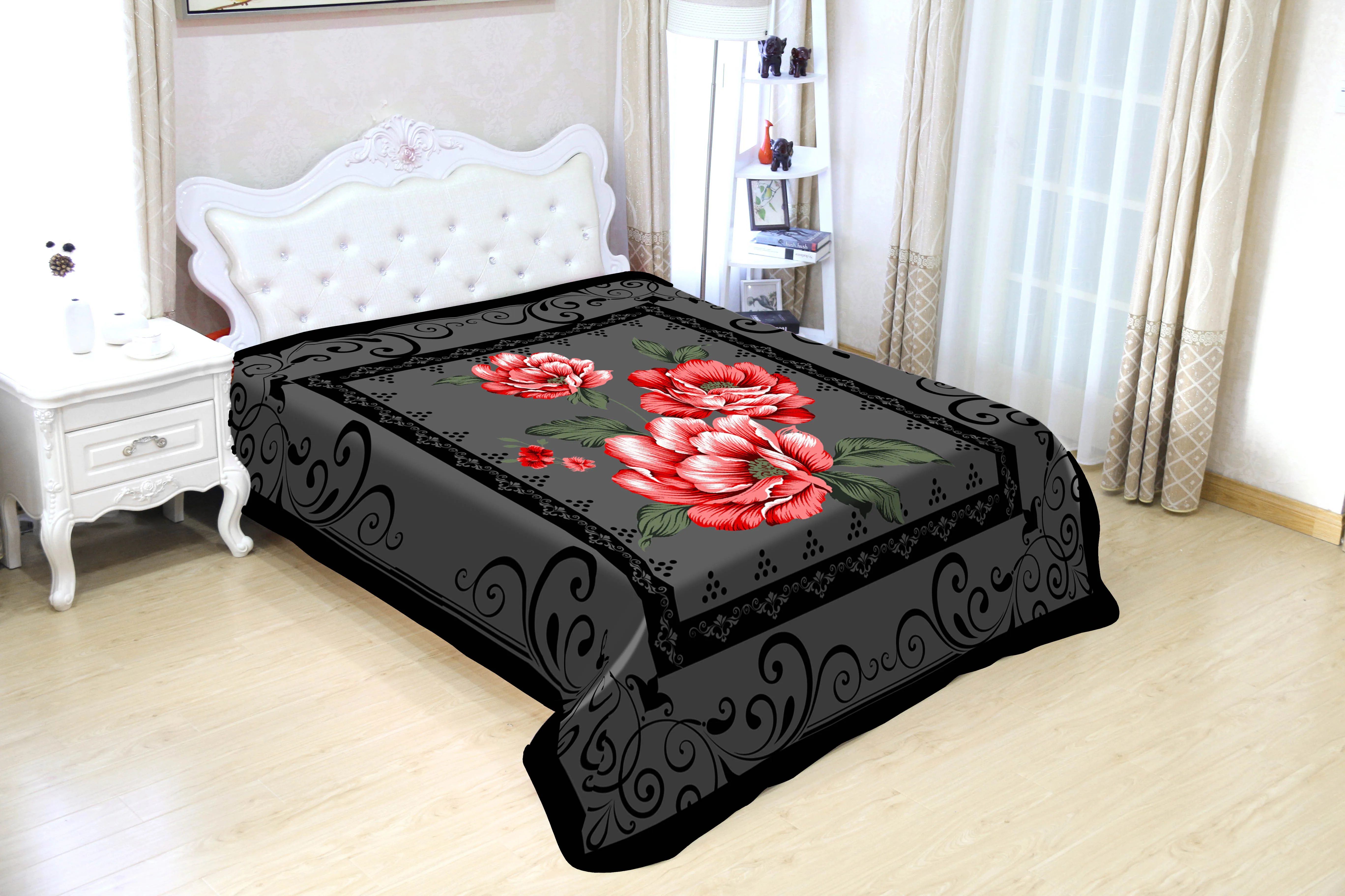 high quality china factory  manufacturers with Embossed Middle East  style king size raschel blanket