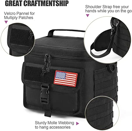 Large Black Men Adult Tactical Insulated Meal Prep Lunch Box with Should Strap for Work School Picnic Cooler Bag