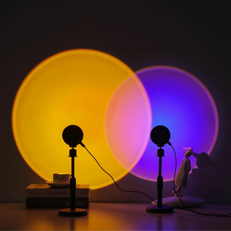 Anxin Modern Style q08 sunset lamp projector 16 color led rainbow with remote control dropshipping projection Sunset Lamp