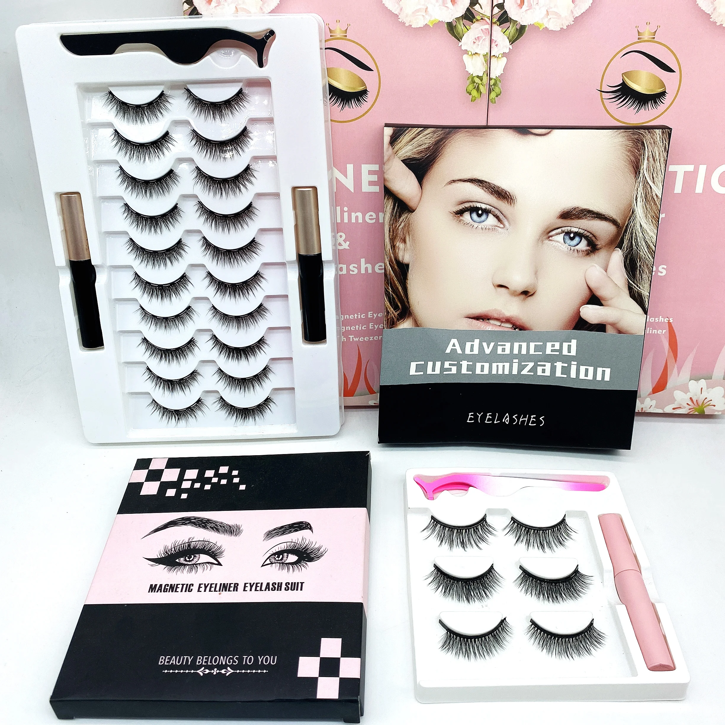 Newest Styles Magnetic Eyeliner And no glue False Lashes 3D Wholesale 3 Pairs silk Magnetic Eyelashes  private label