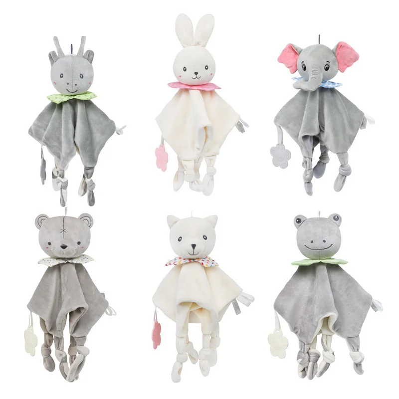 Hot Sale Cute Organic Cotton Soft Plush Soothing Blanket Toy Chew Silicone Teether Custom Wholesale Price Kid Baby Soothing Toys