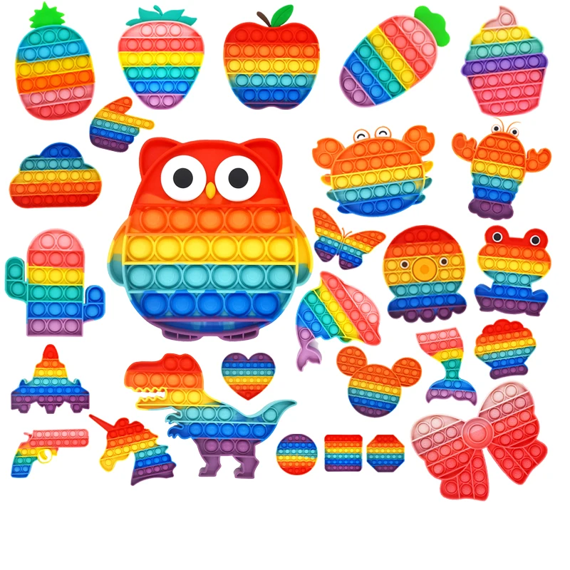 
67 Styles Rainbow Animal Pops Fidget Toy Push Bubble Stress Sensory Toy Relief Anti-stress Colorful Game Toys for Children 