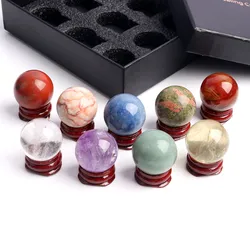 9pcs Mixed Natural Crystal 3cm Ball Quartz Chakra Stone Sphere Mineral Meditation Reiki Healing Collection Home Decor Gift Box
