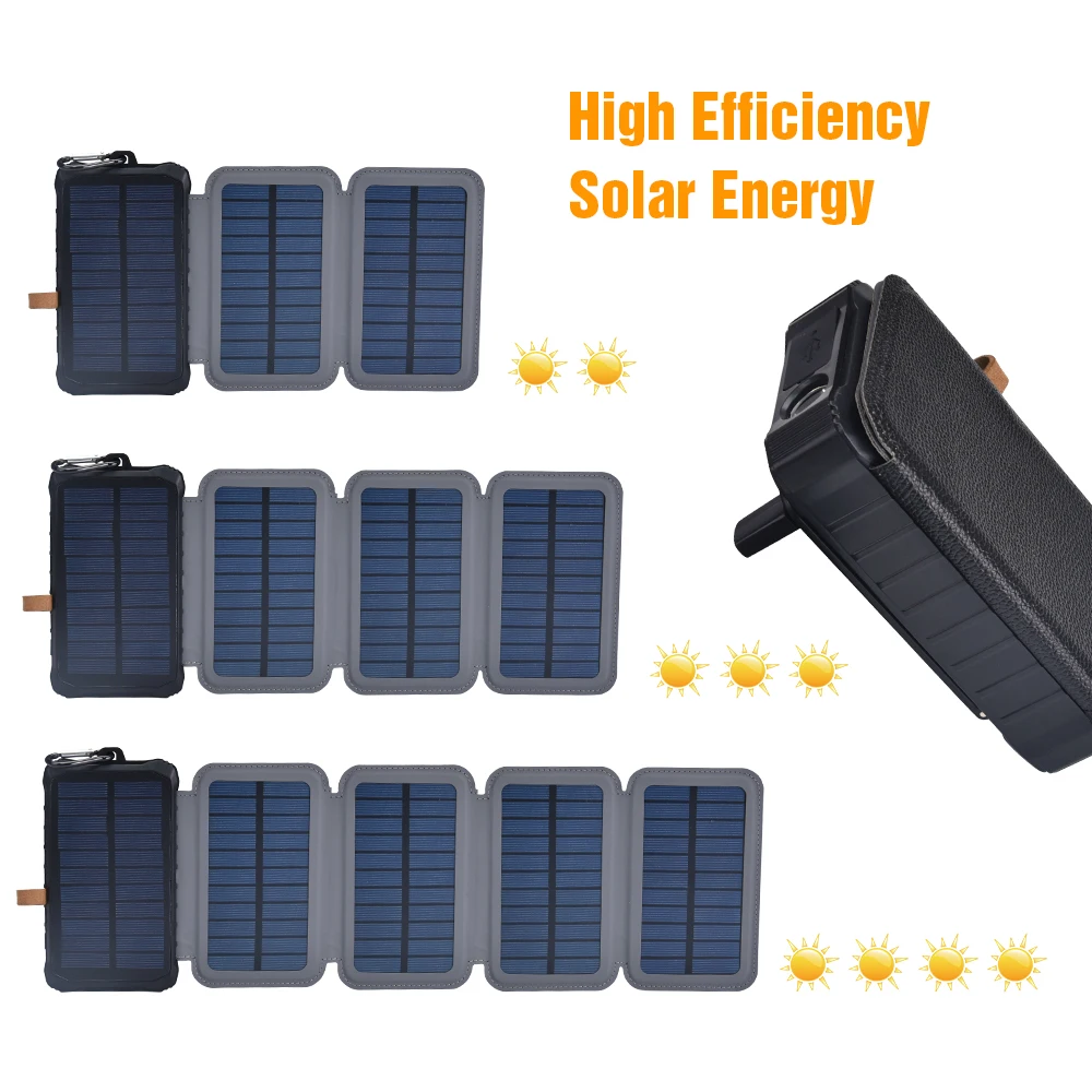 Factory Design New Charger Folding Panel Solar Power Bank With Flashlight High Efficient Sun Energy Change Camping Power Bank
