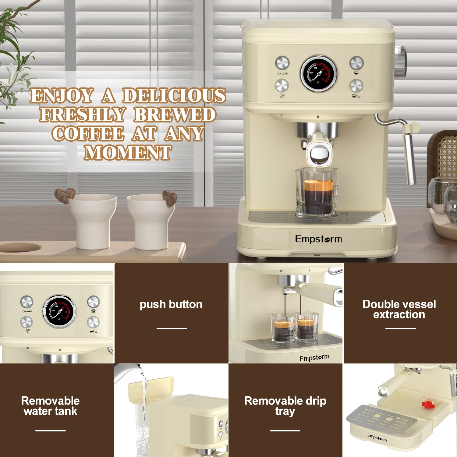 Empstorm  Professional Portable Espresso Coffee Brewer Machine 20bar Coffee Maker Commercial Italy Electric Cappuccino Machine