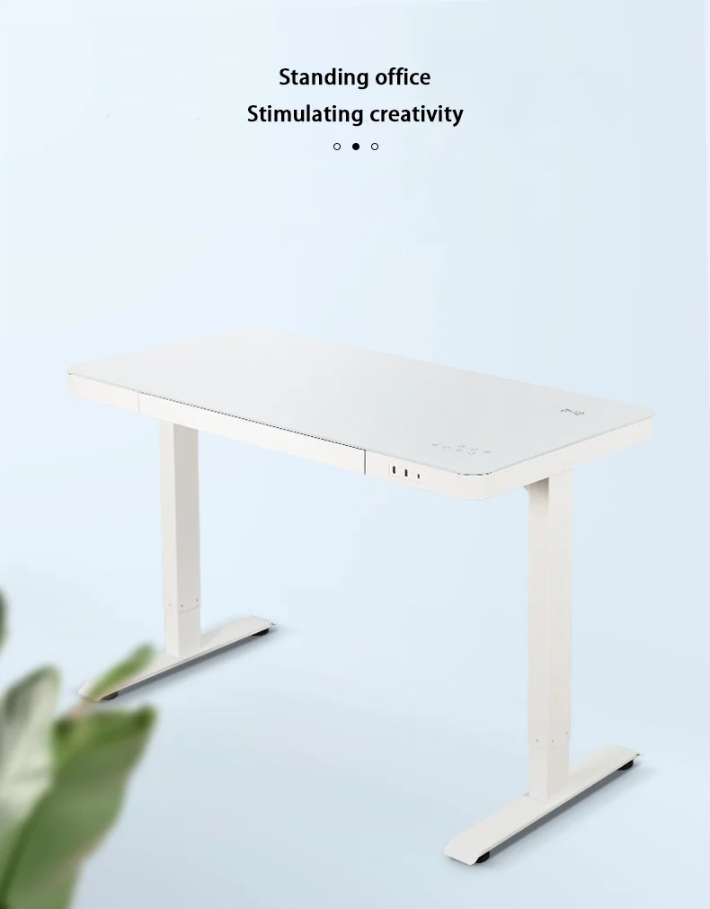 White glass desktop wireless charging three speed memory USB standing desk