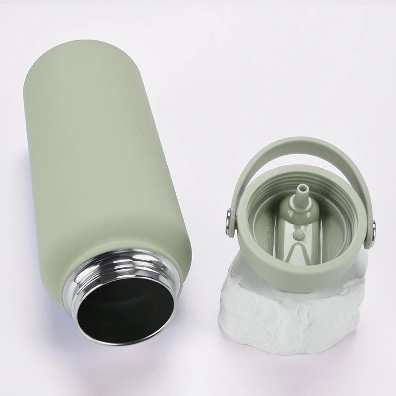 Custom Logo Insulated Water Bottle With Straw Stainless Steel Sports Cup Flask Spout and Handle Lid