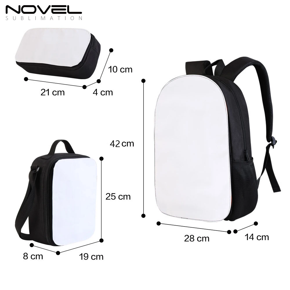 Wholesale Sublimation Three-piece Student School Bag with Backpack+Pencil Case+Meal Bag Logo Customized Printable For Boys Girls