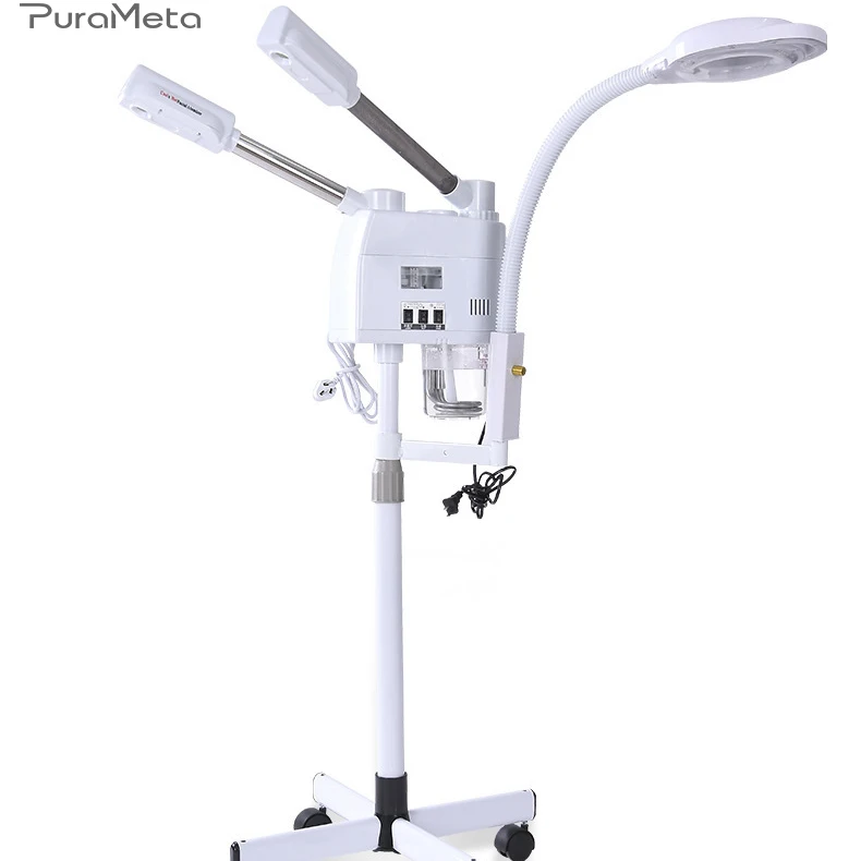 spa use Double tube hot and cold Ionic Ozone with 8x magnifying lamp Beauty machine facial steamer