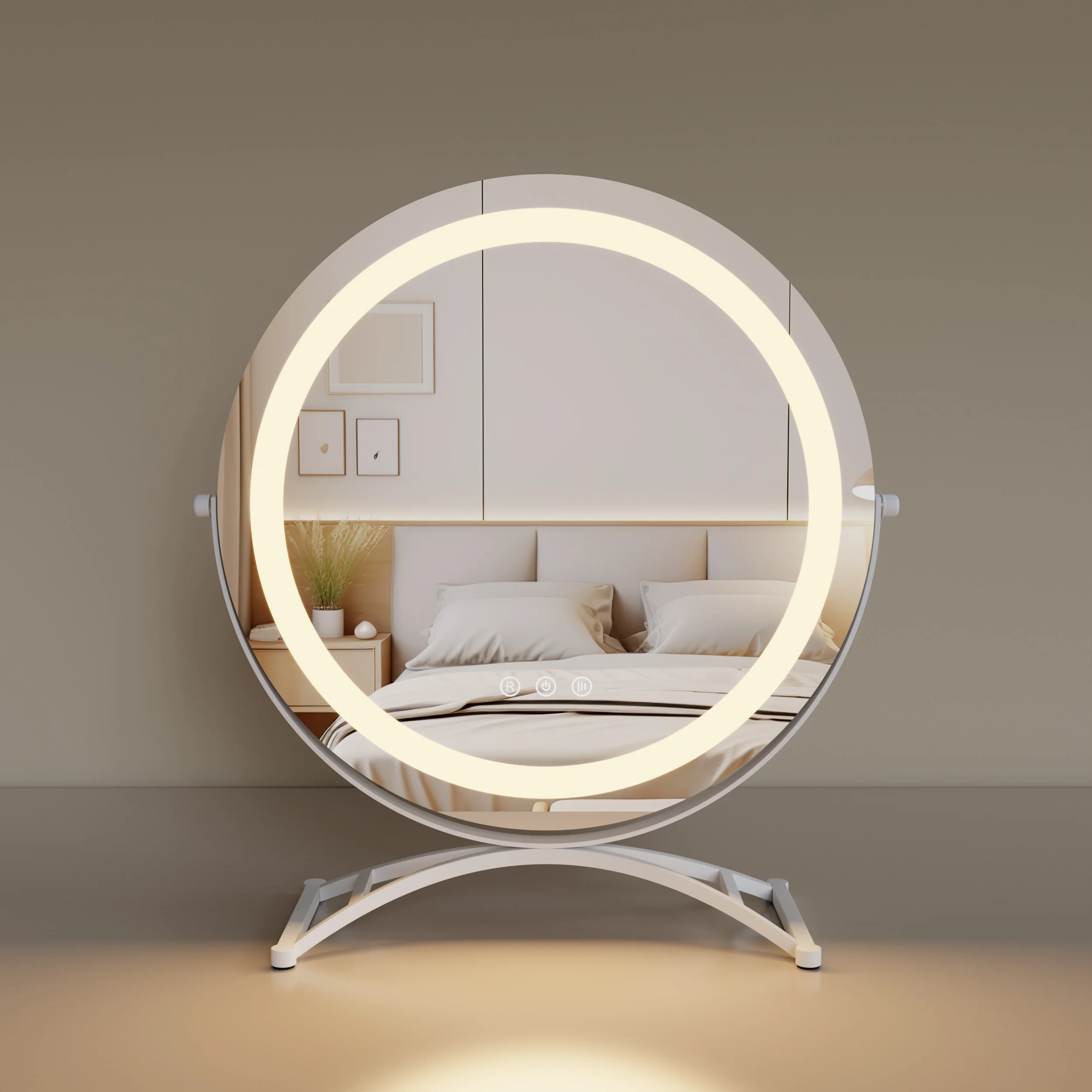 Smart Touch 3 Color Dimmable Portable Illuminated Round Cosmetic Tabletop makeup with Led Lights Vanity Mirror