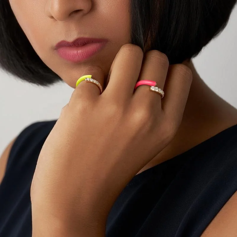  Hot-selling new style popular women shiny zircon gold opening adjustable rings simple multi-color drop oil index finger