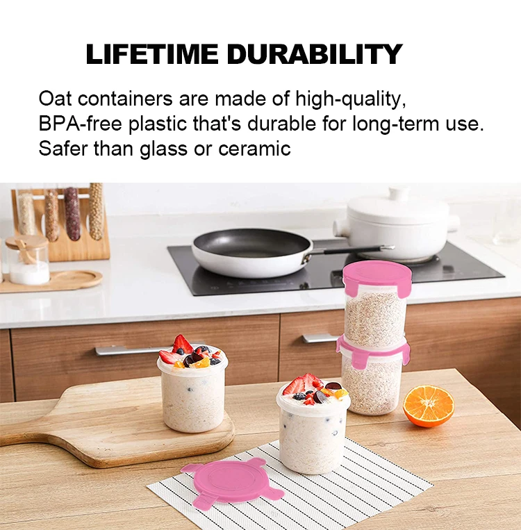 Leak-Proof Locking Overnight Oats Jars with Lid BPA-Free Plastic Containers devise for Oatmeal, Cereal, Milk on the go