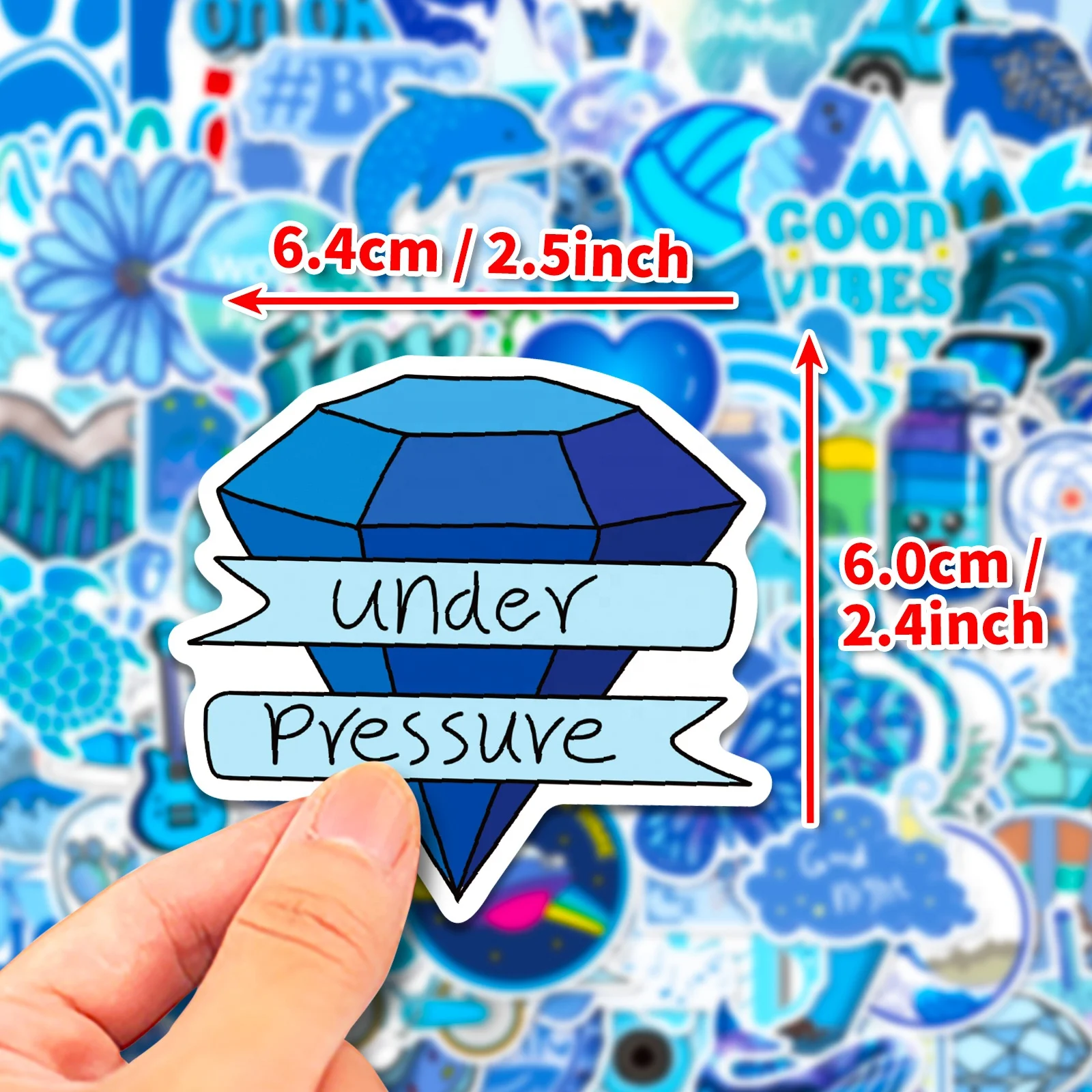 50pcs Blue Cute Stickers, Waterproof for Laptops,  bottles,  Luggage, Cars,  Gift Favors & Decor, T01040670