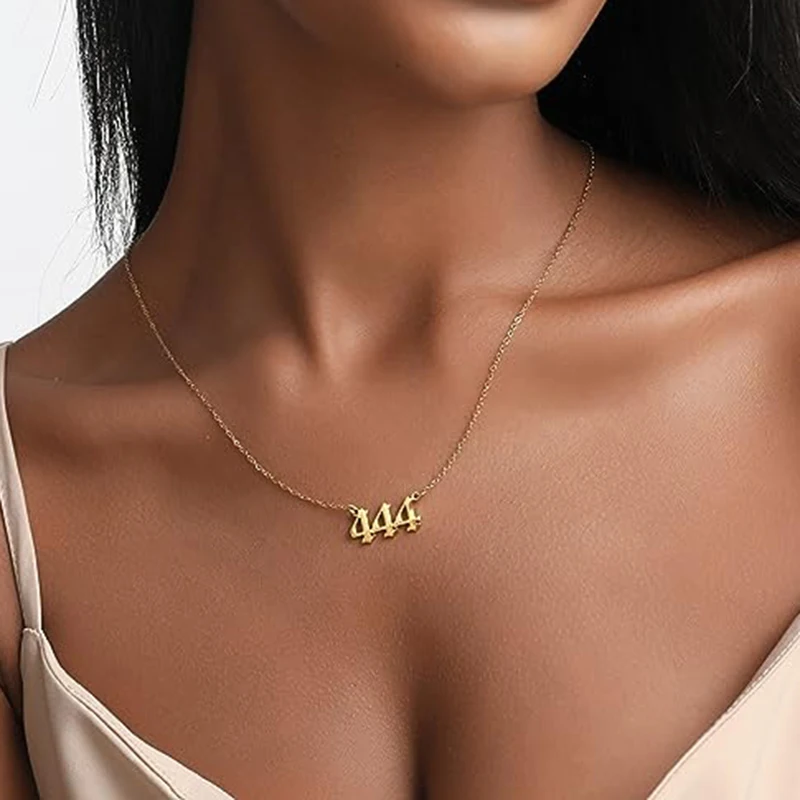 18K Gold Plated Old English Angel Number Pendant Necklace Stainless Steel 111 222 777 Number Necklace With Gift Card