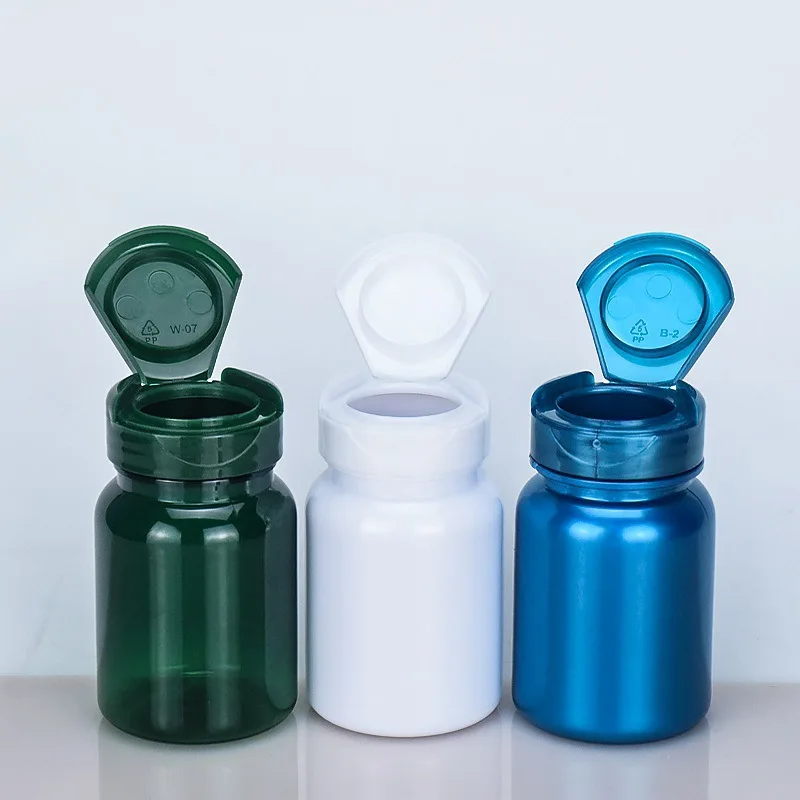 Food Grade Plastic Pill Bottle 50cc 100cc 120cc Empty Medicine PET Capsule Storage Container with Flip Lids Medicine Packaging