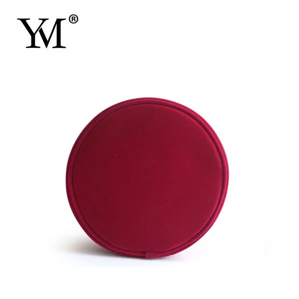Round shape beauty cosmetic case bag red small convenient carry velvet cosmetic make up bag