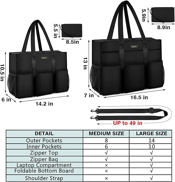 Multiple Pocket Lightweight Organizer Handbag Utility Foldable Reusable Teacher Tote Bag for Women