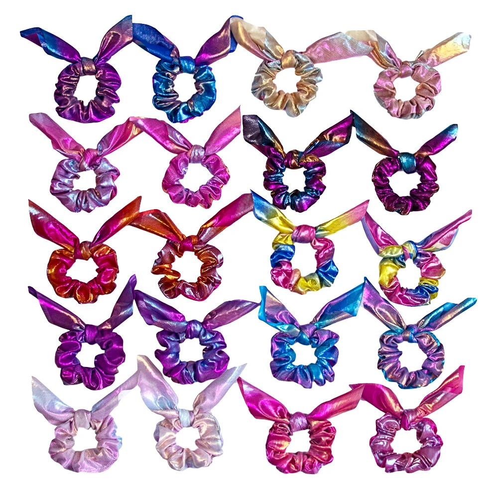 Fashion hair elastic band Shinny Mermaid bunny ear metallic scrunchies for ponytail holder Hair Accessories crunchies