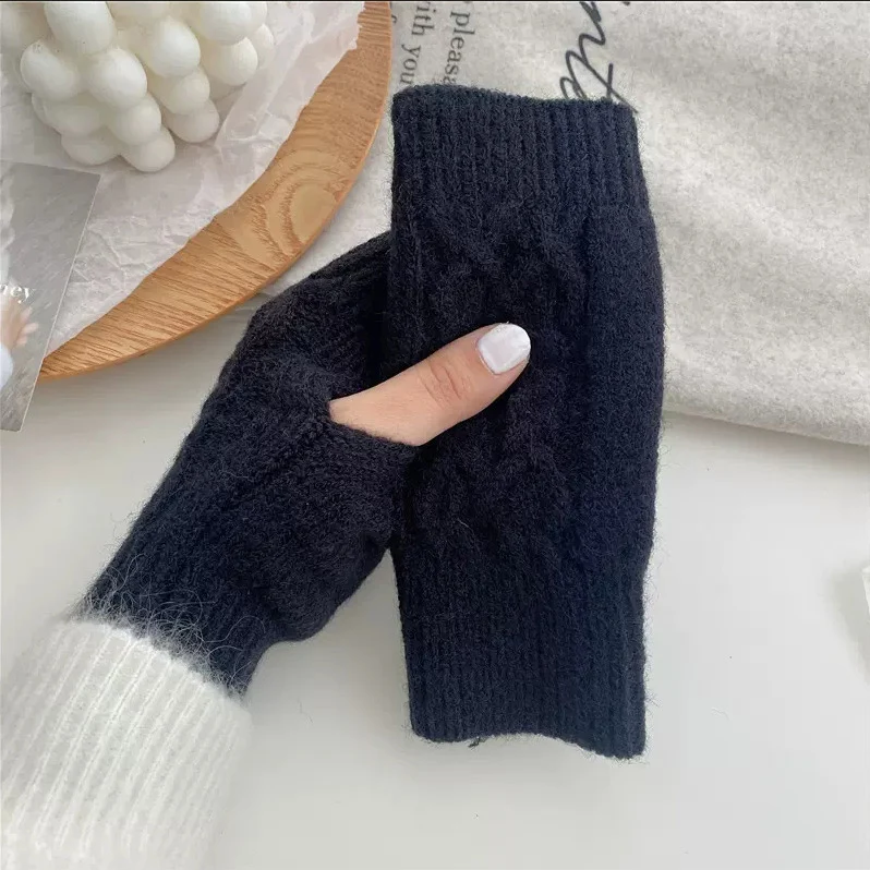 Зимние женские плотные теплые модные вязаные шерстяные перчатки с