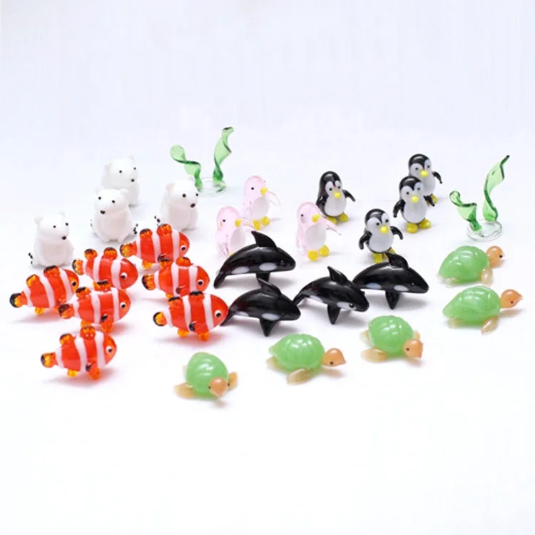 Miniature Murano Brown Glass Funny Dolphin Tiny Sea Turtle Cheap Crown Fish Penguin Koala Polar bear Small Animal Figurines