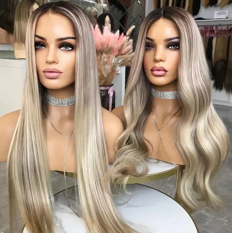 12A Quality Double Drawn Hair Ash Blonde Color Kosher Virgin Remy Human Hair Transparent HD Lace Front Wigs For White
