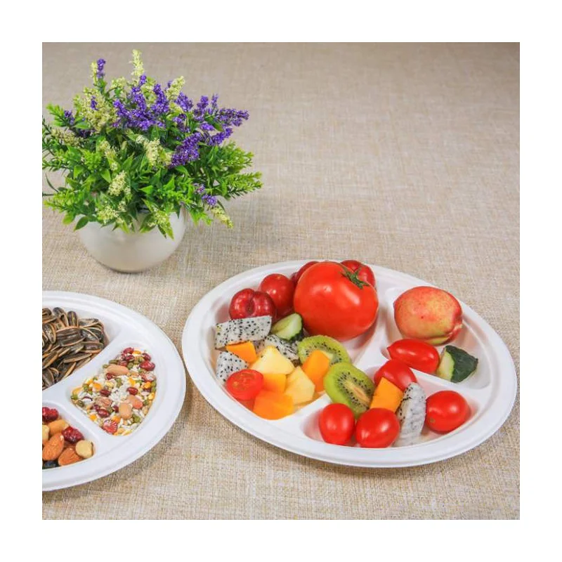 
Biodegradable Divided Food bagasse paper pulp paper plates party disposabl price of disposable plates with 3 Compartments 