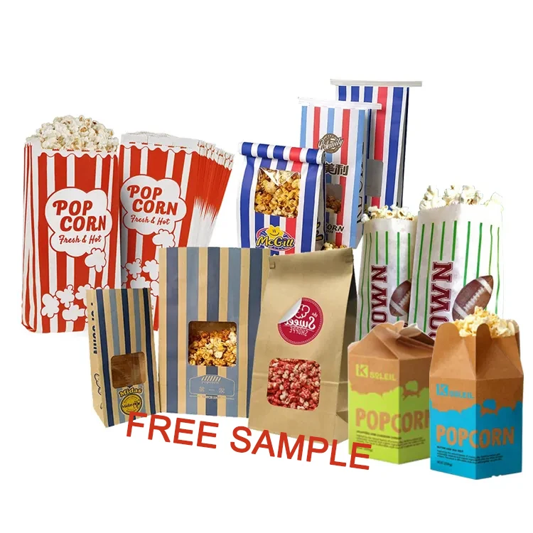 Custom Personalized Logo Print Wholesale Food Grade Kraft Brown Cinema Movie Snack Packaging Popcorn Package Pop Corn Paper Bags