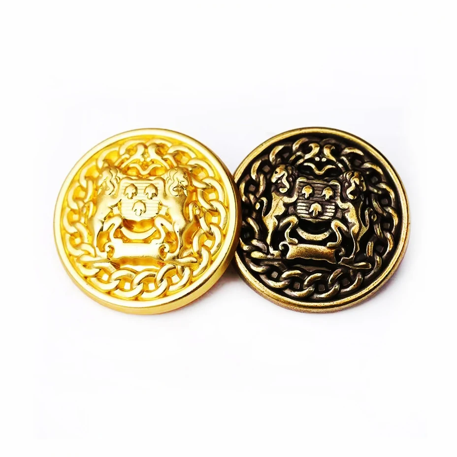 Double Lion Hand-Stitched Button Metal Wool Coat Suit with round Shank Style Wholesale Clothing Accessories with Shape Button