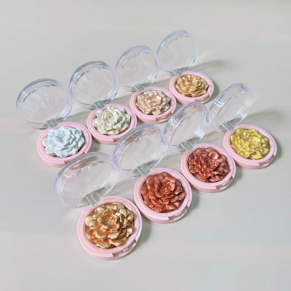 Private Label Custom Logo Rose Flower Translucent Highlighter Powder Bronzer Brightening Powder Loose Glitter Highlighter