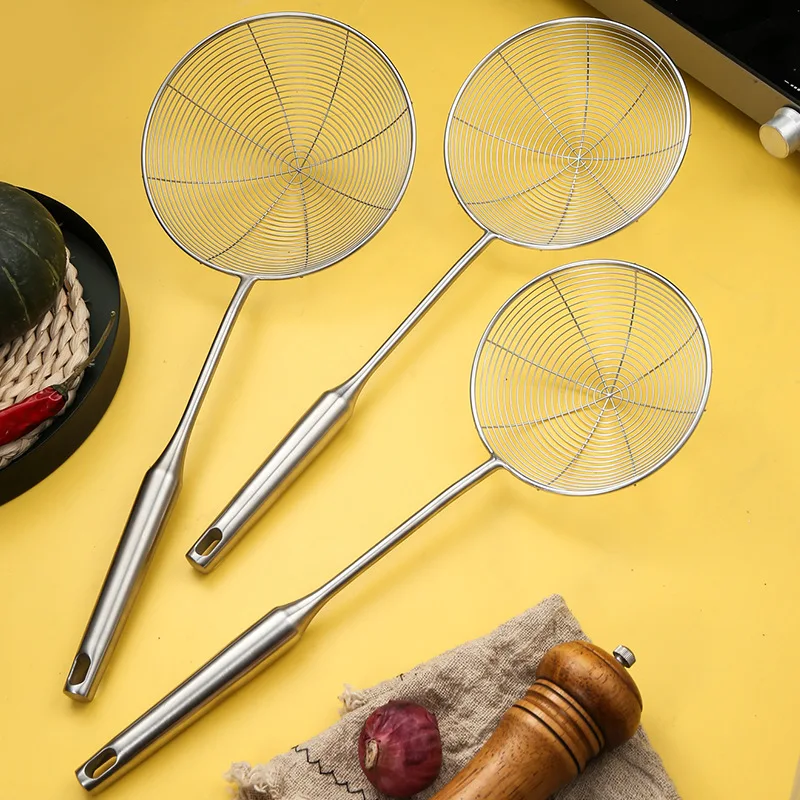 Large Stronger Solid 304 Stainless Steel Spider Strainer Skimmer Ladle Kitchen Utensils Wire Strainer Colander